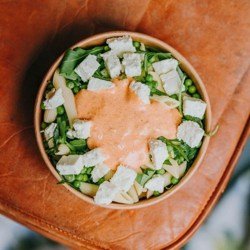 Image de Salade pâtes fromage de brebis petit pois