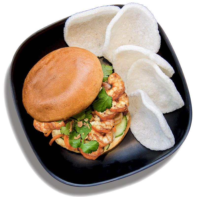 Burger Bao Mi au crevettes paprika